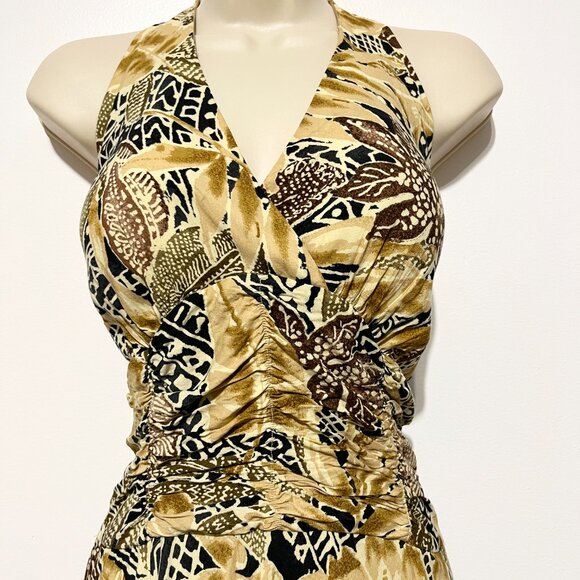 Studio 1940 Womens Halter Midi Dress Sz 12 Neutral Island Resort Vacation Cruise - Picture 3 of 9